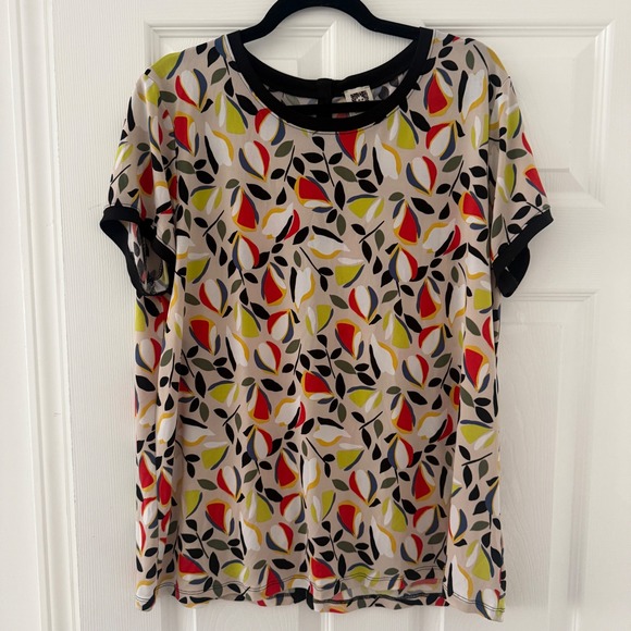 Anne Klein Womens Top XL Abstract Print Short Sleeve Button Back Blouse Print - Picture 1 of 9
